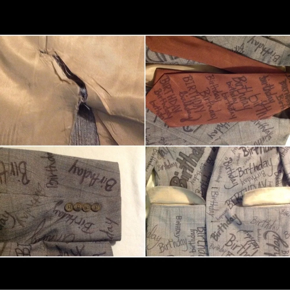Christian Dior Suit w/“Happy Birthday” written all over jacket, pants & tie L - Picture 8 of 8